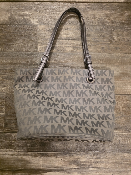 Michael Kors Handbags - Michael Kors Gray MK Monogram Tote with Metallic Straps